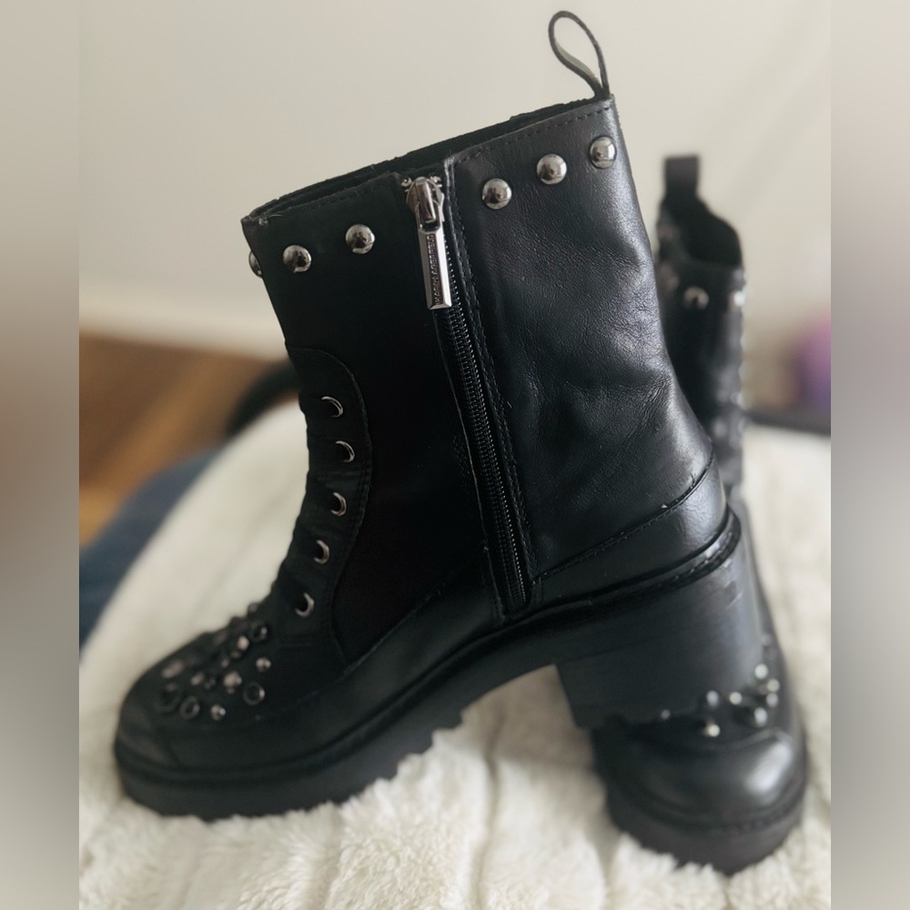Karl Lagerfeld Breck Chelsea Black Studded Combat Boots - Picture 3 of 4